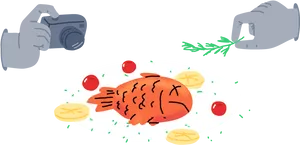 Food Photography Cartoon Fish Dish PNG Image