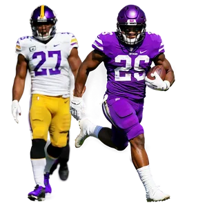 Football Playersin Action Purpleand Yellow Uniforms PNG Image