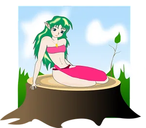 Forest_ Elf_ Resting_on_ Stump.jpg PNG Image