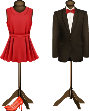 Formal Wear Mannequins Red Dressand Suit PNG Image