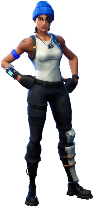 Fortnite Character Blue Beanie Outfit PNG Image