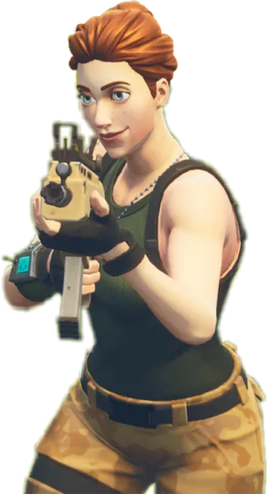 Fortnite Female Default Skin With Gun PNG Image