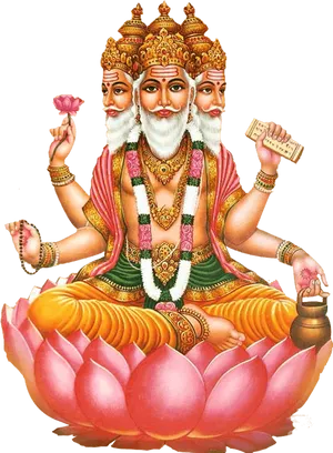 Four Faced Brahma Seatedon Lotus PNG Image