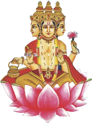 Four Faced Brahma Seatedon Lotus PNG Image