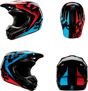 Fox Racing Motocross Helmet Multiple Views PNG Image