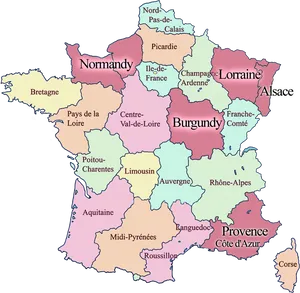 France Regions Map Color Coded PNG Image