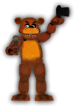 Freddy Fazbear With Microphoneand Hat PNG Image