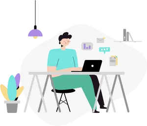 Freelancer Working From Home Illustration PNG Image