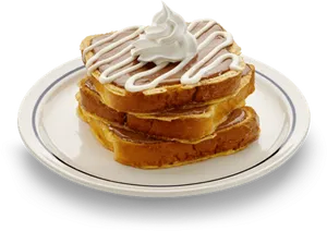 French Toast With Cream Drizzle.jpg PNG Image