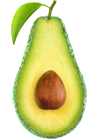 Fresh Avocado Half With Leaf PNG