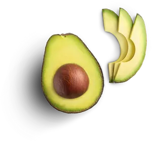 Fresh Avocado Halfand Slices PNG Image