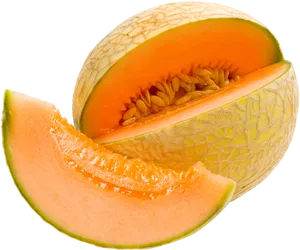 Fresh Cantaloupe Sliceand Section PNG Image