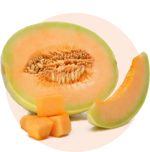 Fresh Cantaloupe Variety Display PNG Image