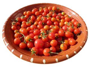 Fresh Cherry Tomatoesin Clay Bowl PNG Image