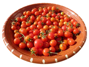 Fresh Cherry Tomatoesin Clay Bowl PNG Image