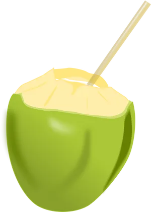 Fresh Coconut With Straw PNG