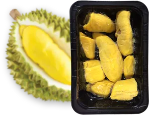 Fresh Durian Fruitand Packaged Pulp PNG Image