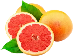 Fresh Grapefruit Slicesand Wholewith Leaves PNG Image