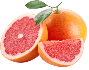 Fresh Grapefruit Sliceswith Leaves PNG Image