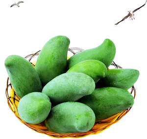 Fresh Green Mangoesin Basket PNG Image