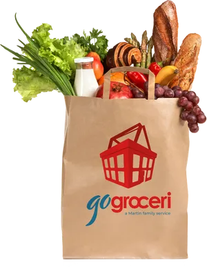 Fresh Groceries Paper Bag Branding PNG Image