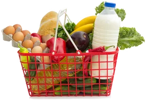 Fresh Grocery Shopping Basket PNG Image