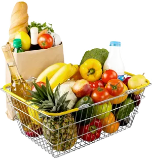 Fresh Grocery Shopping Basket PNG Image