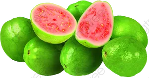 Fresh Guava Fruit Halvedand Whole PNG Image