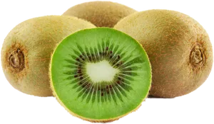 Fresh Kiwi Fruit Sliceand Whole PNG Image