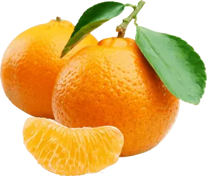 Fresh Mandarin Oranges With Leaves PNG Image