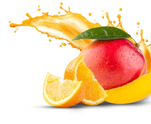 Fresh Mango Orange Juice Splash PNG Image