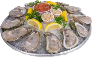 Fresh Oysterson Icewith Condiments PNG Image