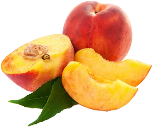 Fresh Peachand Slices Black Background PNG