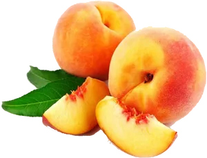 Fresh Peacheswith Slicesand Leaf PNG Image