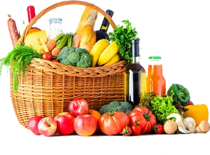 Fresh Produceand Groceries Basket PNG Image