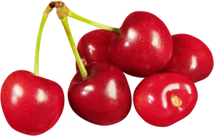 Fresh Red Cherries Black Background PNG Image