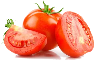 Fresh Tomatoand Sliceson Black Background PNG Image