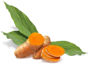 Fresh Turmeric Rootsand Slices PNG Image