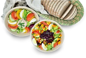 Fresh Vegetable Salad Bowlswith Bread Slices PNG Image