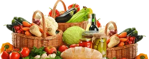 Fresh Vegetablesand Bread Baskets PNG Image