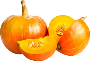 Fresh Wholeand Sliced Pumpkins PNG Image