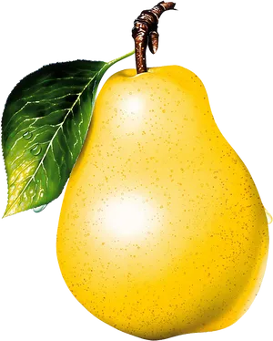 Fresh Yellow Pear With Leaf PNG Image