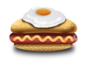 Fried Egg Hotdog Sandwich Illustration PNG