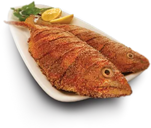 Fried Fish Platterwith Lemon PNG Image