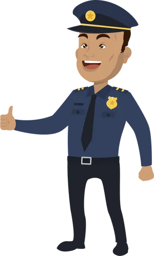 Friendly Cartoon Policeman Giving Thumbs Up PNG Image