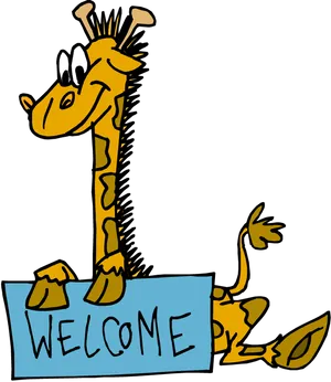 Friendly Giraffe Welcome Sign PNG Image