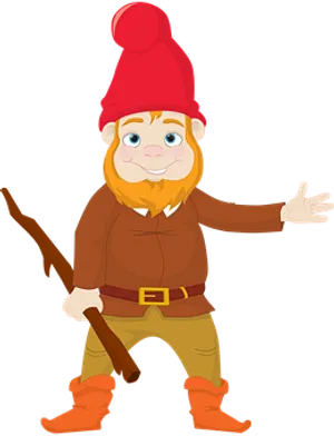 Friendly Gnome Character Red Hat Orange Boots PNG Image