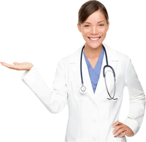 Friendly Healthcare Professional Presenting PNG Image