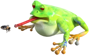 Frog Catching Bee With Tongue PNG Image