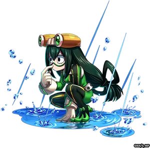 Froppy_ Anime_ Character_ Water_ Splash PNG Image